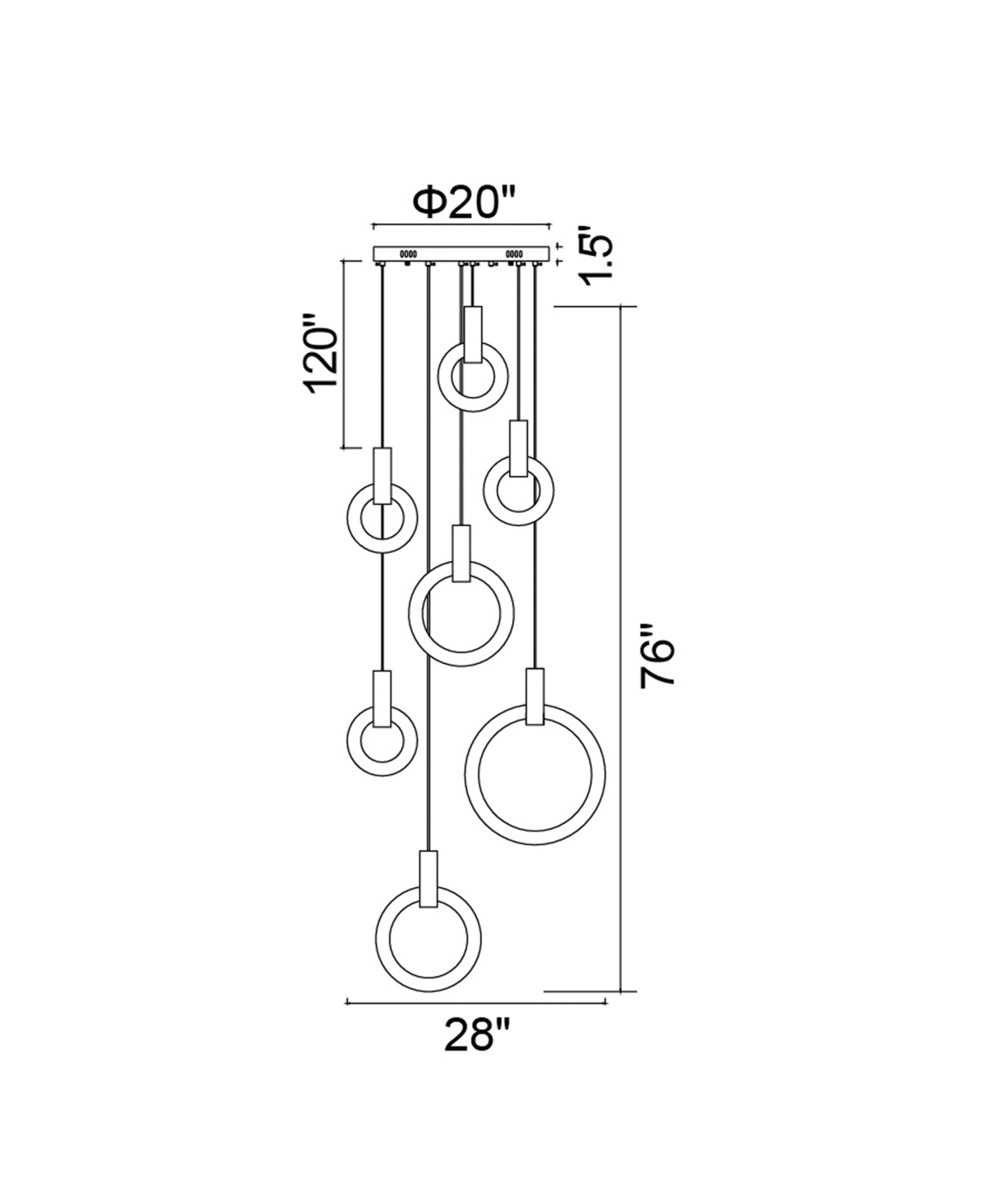 Cwi Lighting 76" Metal Anello Led Pendant In White Oak