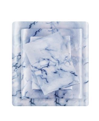 Madison Park Essentials - Printed Satin Sheet Set, Twin Blue Marble