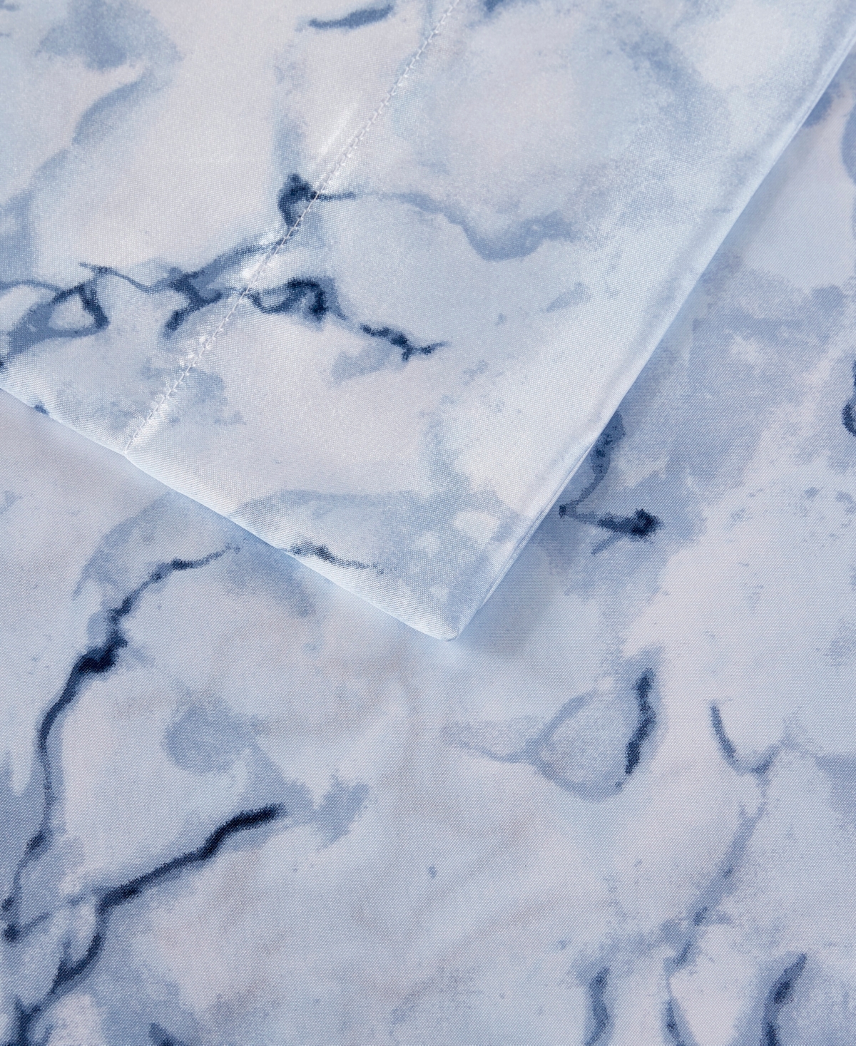 Madison Park Essentials Printed Satin Sheet Set, Full In Blue Marble