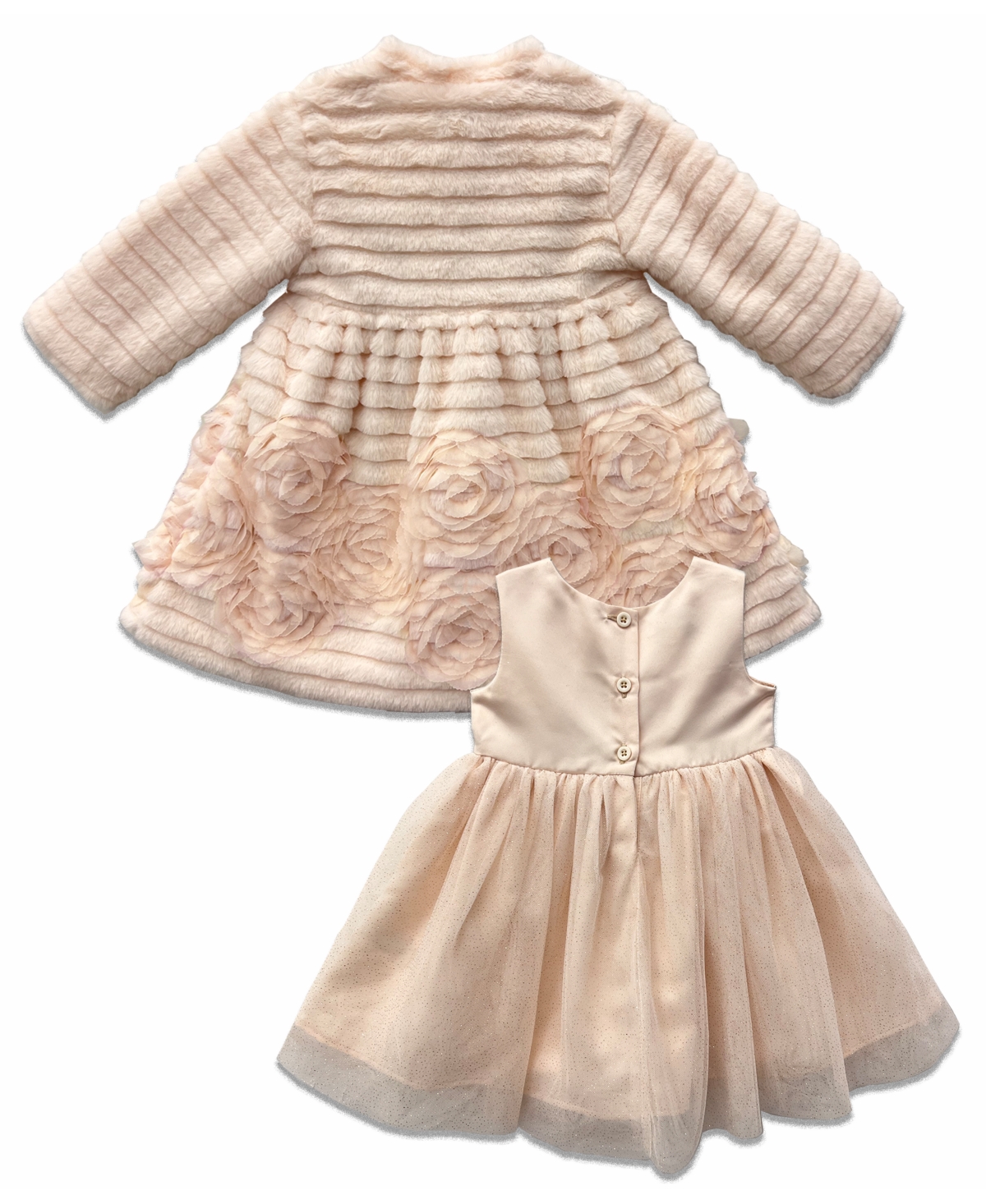 Blueberi Boulevard Baby Girls Sparkling Tulle Dress Rosette Applique Coat, 2-Piece Set