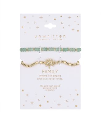 Green Aventurine Stretch and Family Tree Bolo Bracelet Set