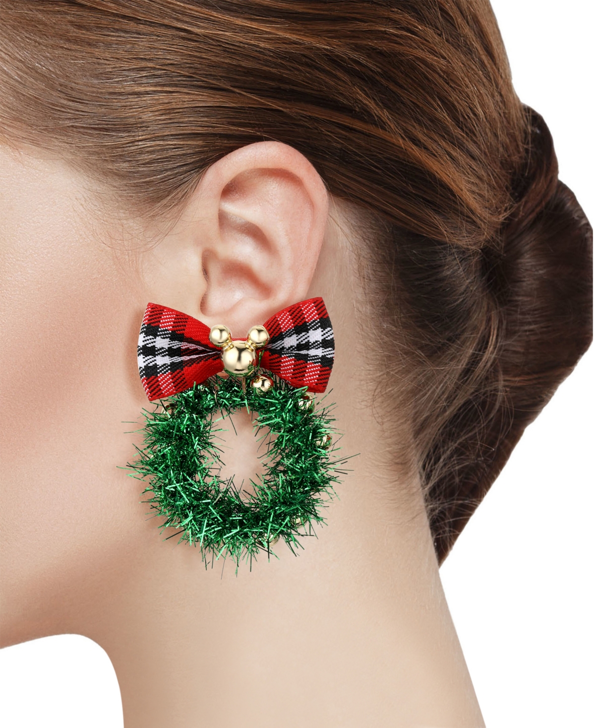 Disney Gold Mickey Mouse Santa Hat And Star Stud Drop Earrings In Gold