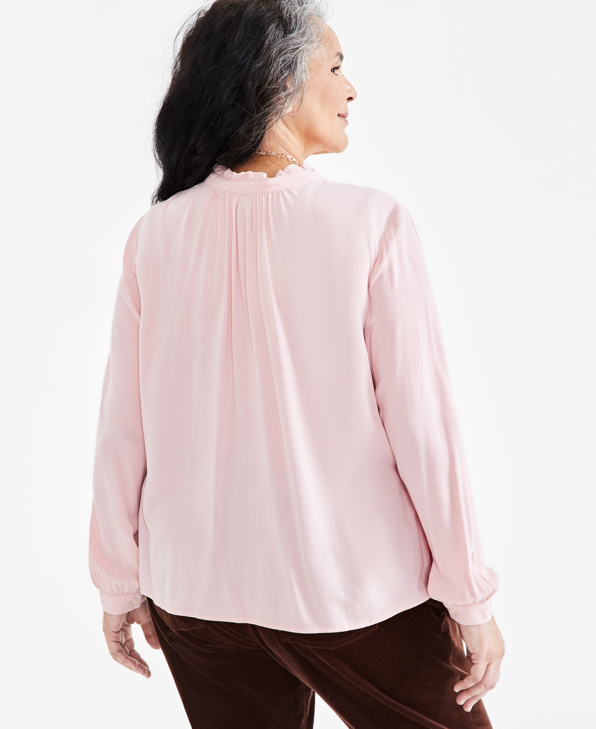 Style & Co Plus Size Pleated Mandarin-Collar Blouse, Exclusively at Macy's
