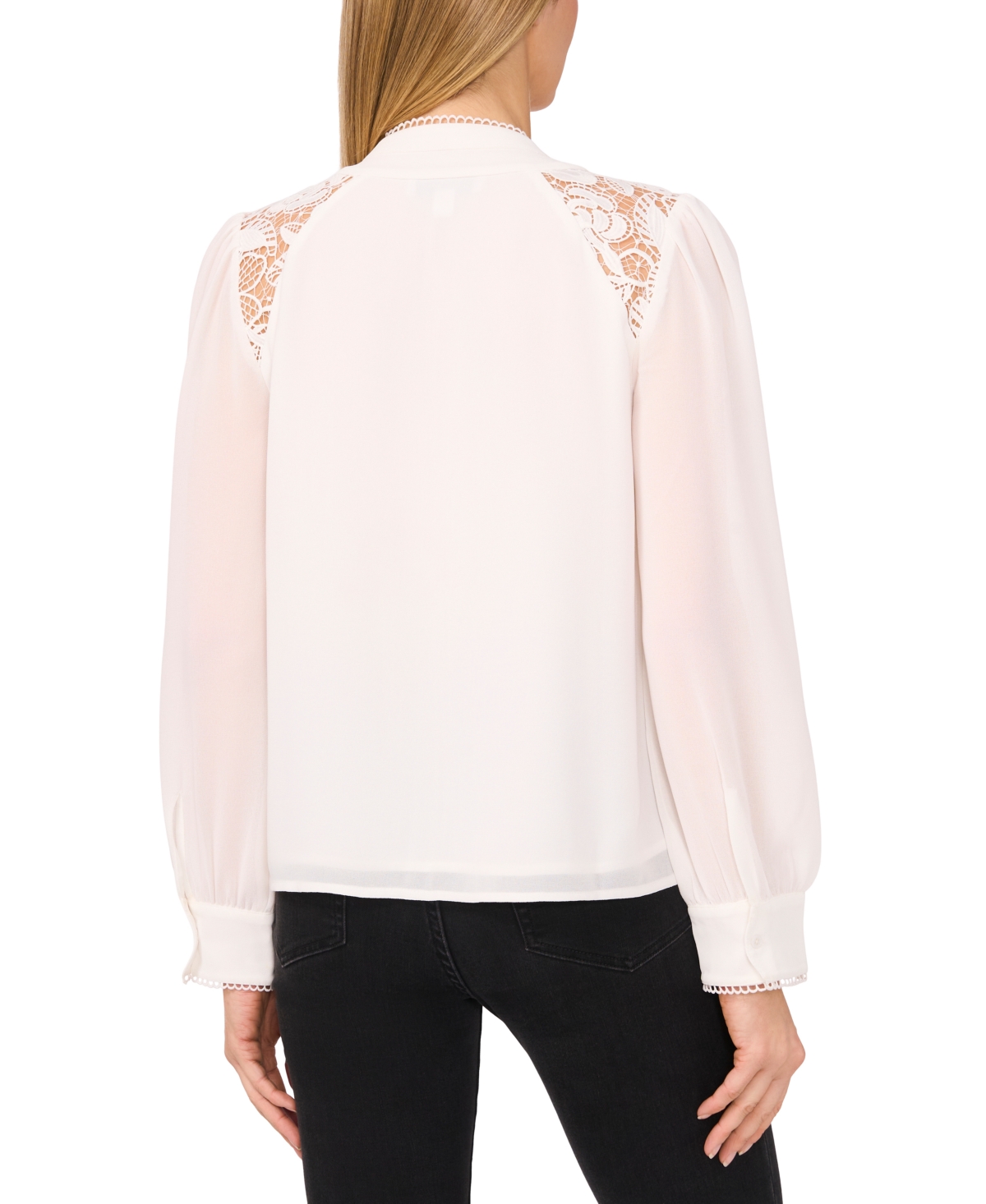 CeCe Women's Lace-Trim Long-Sleeve Blouse