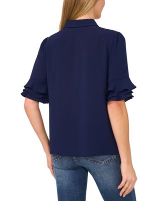 Women's Button-Front Ruffled 3/4-Sleeve  Blouse