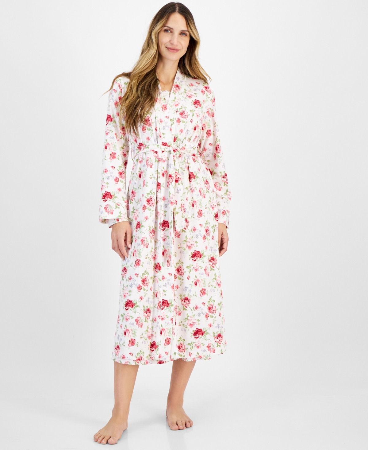 CHARTER CLUB WOMEN'S COTTON FLORAL LONG ROBE, CREATED FOR MACY'S 