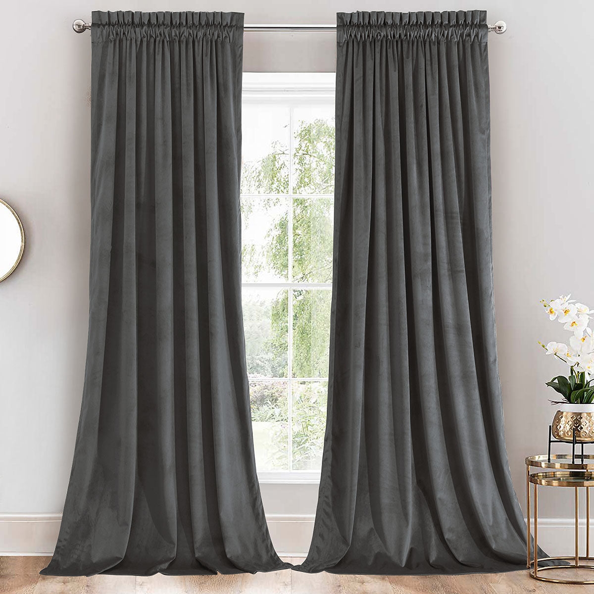 Heavyweight Velvet Curtain Rod Pocket Panels (Set of 2), 52&#x22; W x 96&#x22; L - Black