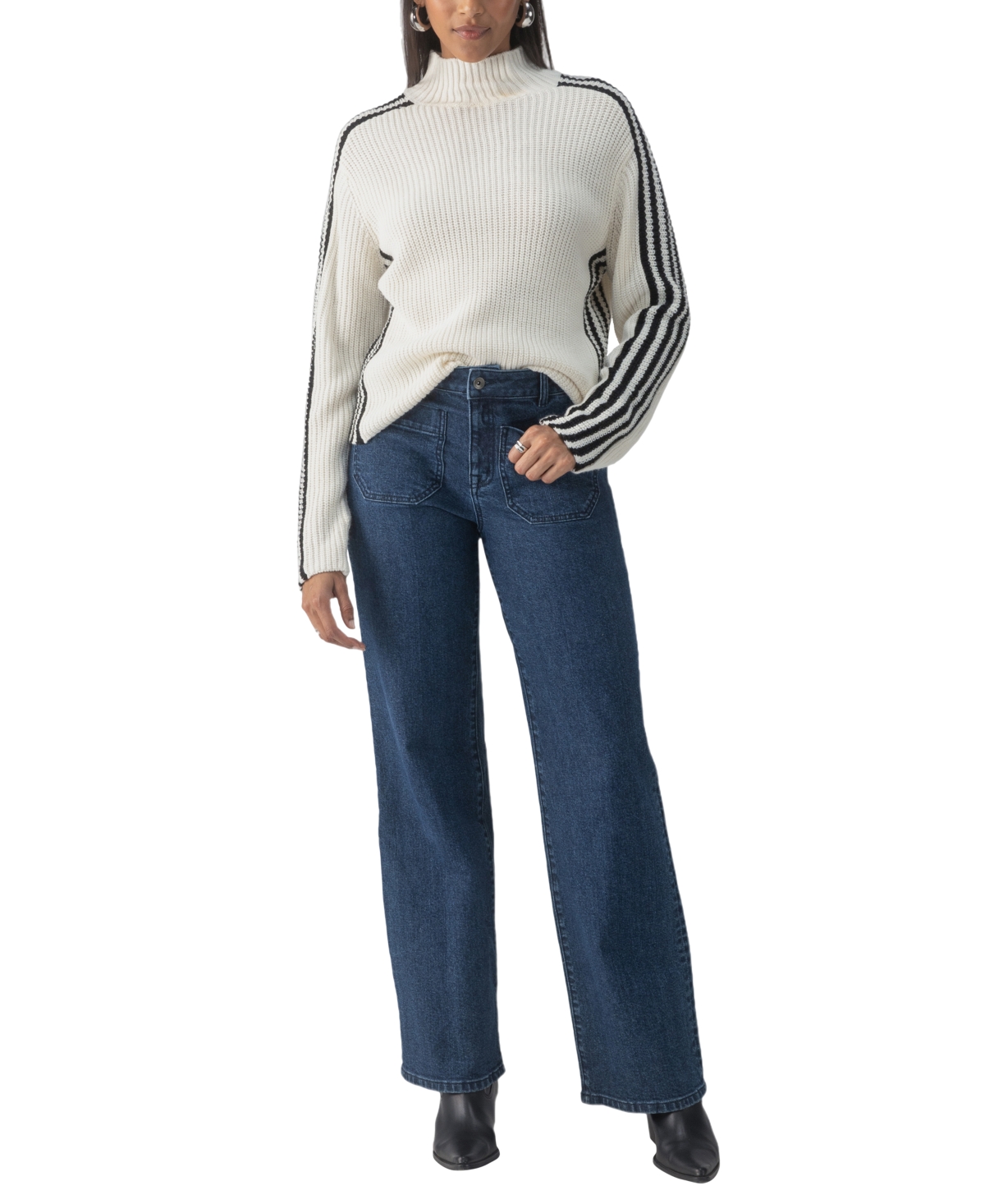 Sanctuary Women's Striped Mock-Neck Long-Sleeve Sweater