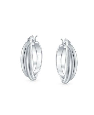 Timeless Slender Wire Rope Cable Lightweight Medium Double Twist Hoop Earrings .925 Sterling Silver .85 Inch Diameter