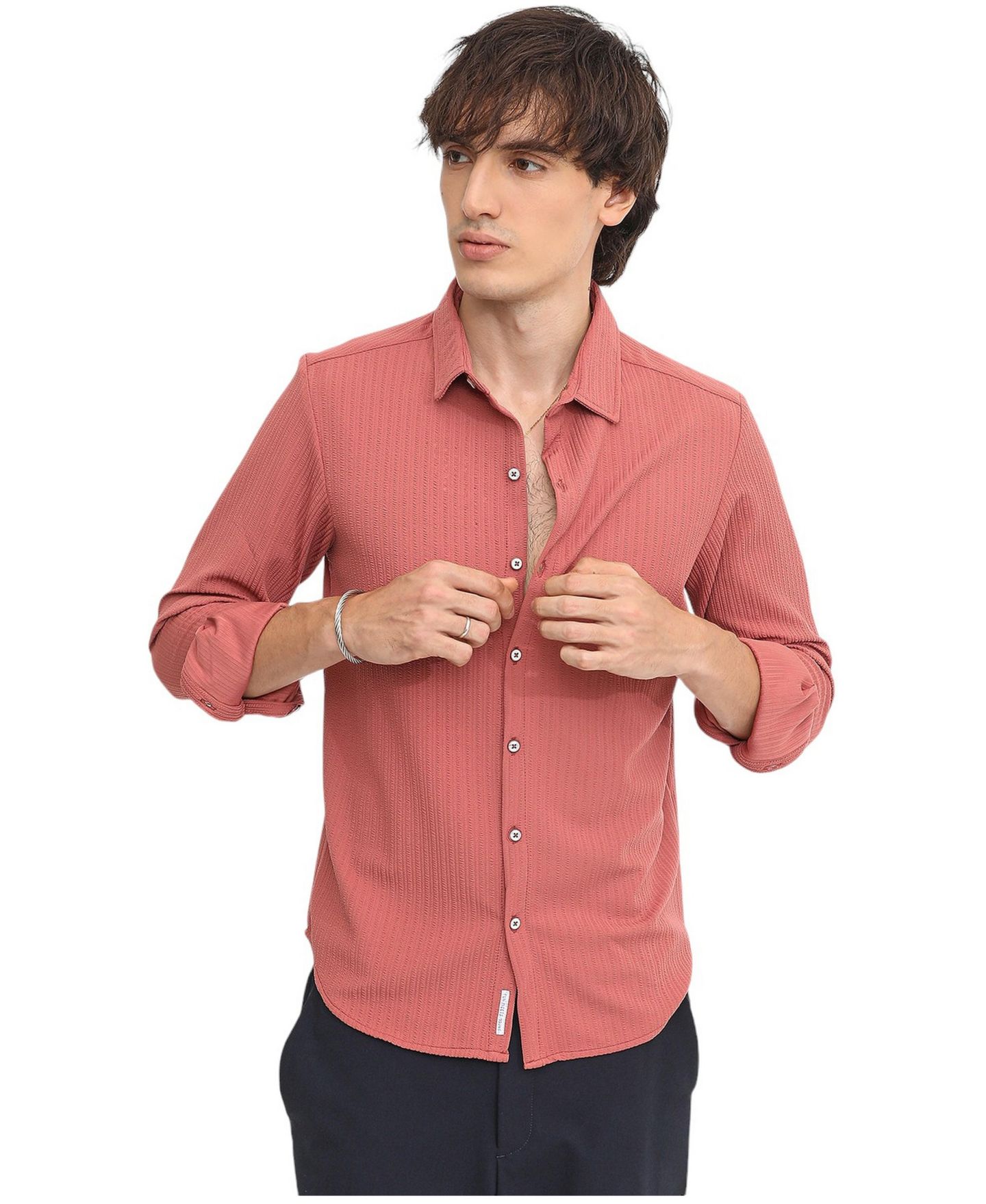 Мужская рубашка Cahoot Campus Sutra Coral Pink Stripe-Creased, цвет: Красный — фото 1