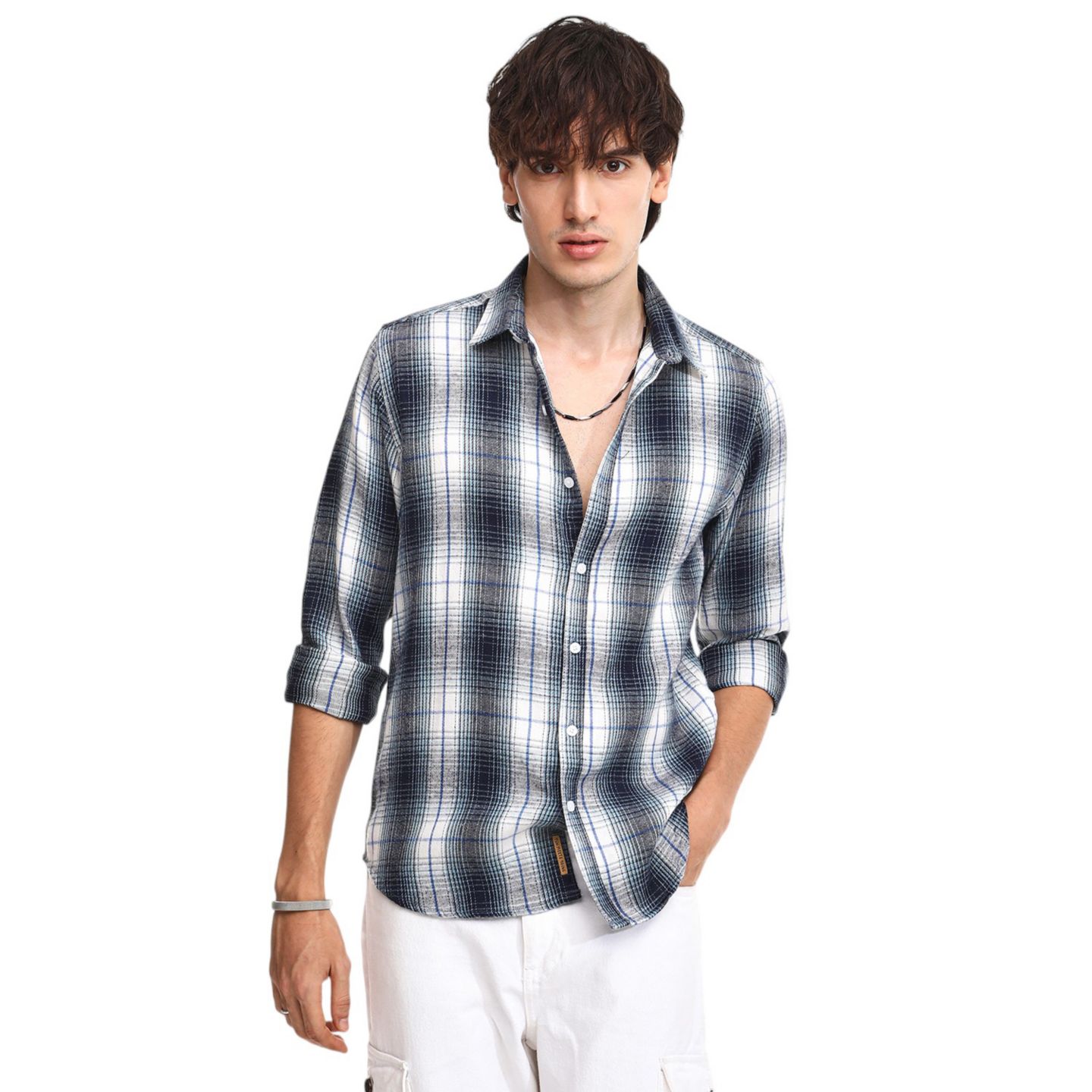 Мужская рубашка Cahoot Campus Sutra Navy Blue & Ivory White Ombre Buffalo Check, цвет: Синий — фото 1