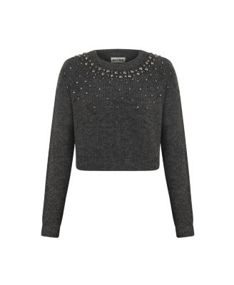 Women's Stone Embellished Crop Sweater