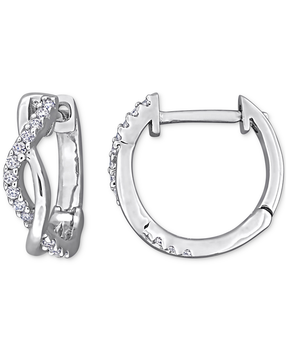 Macy's Moissanite Crossover Small Hoop Earrings (1/8 Ct. T.w.) In Sterling Silver, 0.5" In Sterling Silver Moissanite