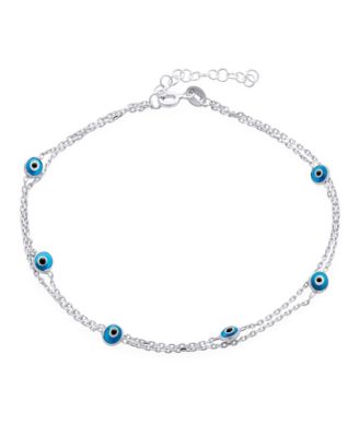 Protection Amulet Minimalist Double Row Evil Eye Anklet Ankle Bracelet Sterling Silver 8.5-9.5 Inch Adjustable