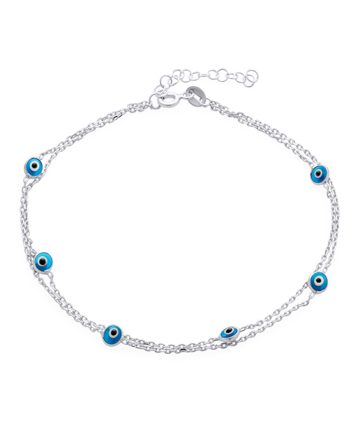 Bling Jewelry Protection Amulet Minimalist Delicate Double RowBlue Multi Color Evil Eye Anklet Ankle Bracelet For Women .925 Sterling Silver 8.5