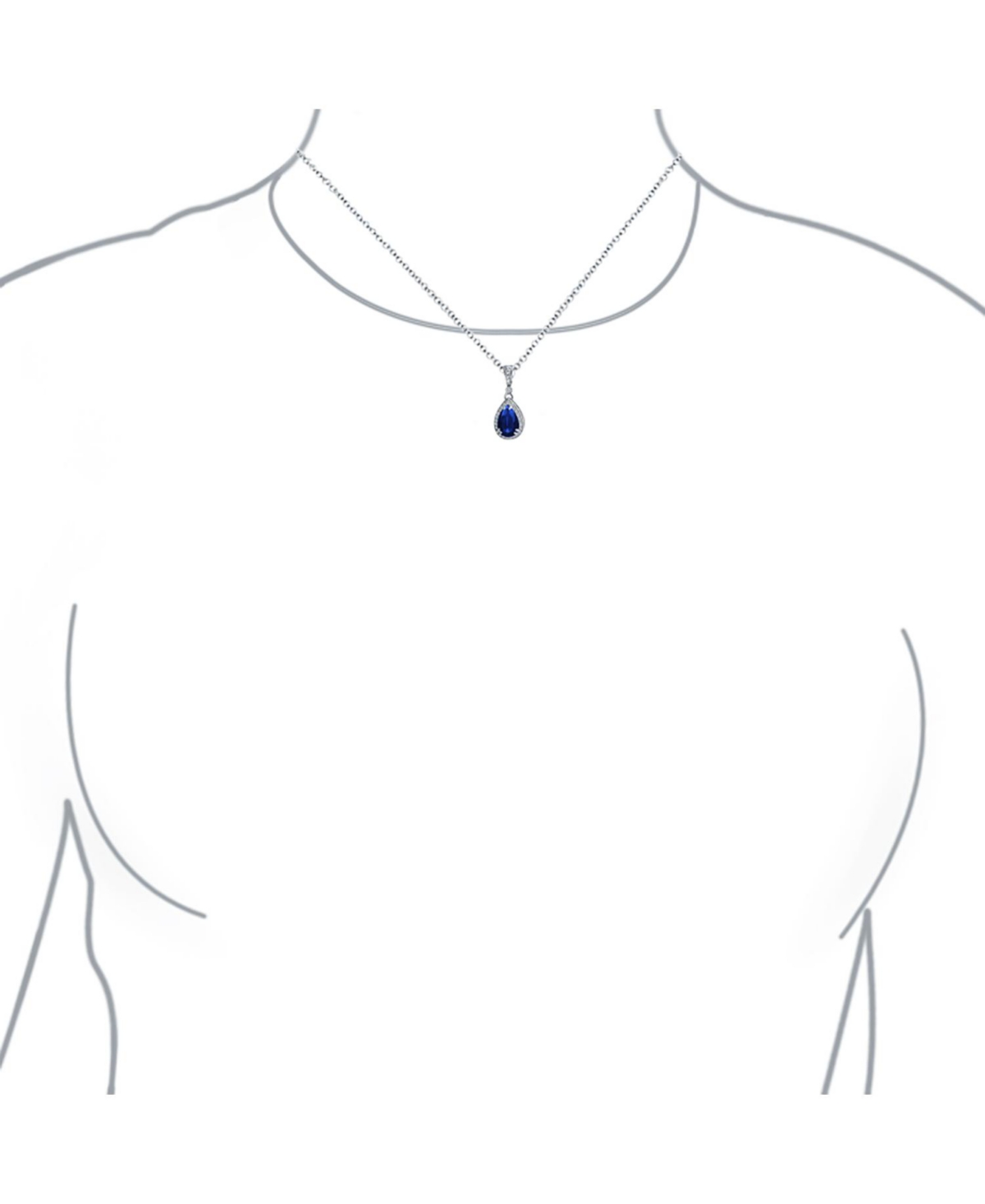 Bling JewelryCz Halo Solitaire Teardrop Pear Shape Pendant Necklace For Women .925 Sterling Silver - Blue
