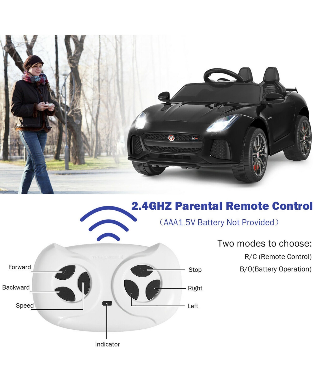 Costway 12V Jaguar F-Type Svr Licensed Kids Ride On Car Motorized Vehicle w/ MP3