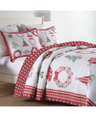 3 Pcs Winter Red Candy Christmas Quilt Bedspread Set Queen