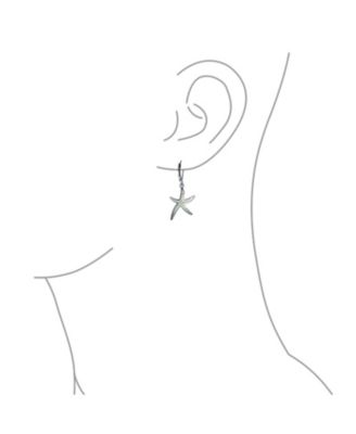 Nautical Aquatic Tropical Beach Vacation Iridescent Created Opal Inlay Starfish Dangle Drop Lever back Earrings Sterling Silver