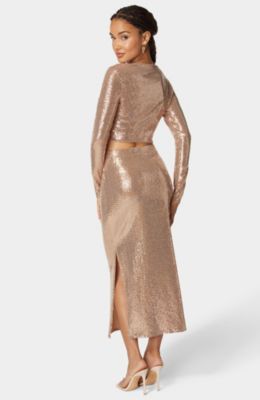 Women's 2 Piece Long Sleeve Disco Dot with Midi Skirt