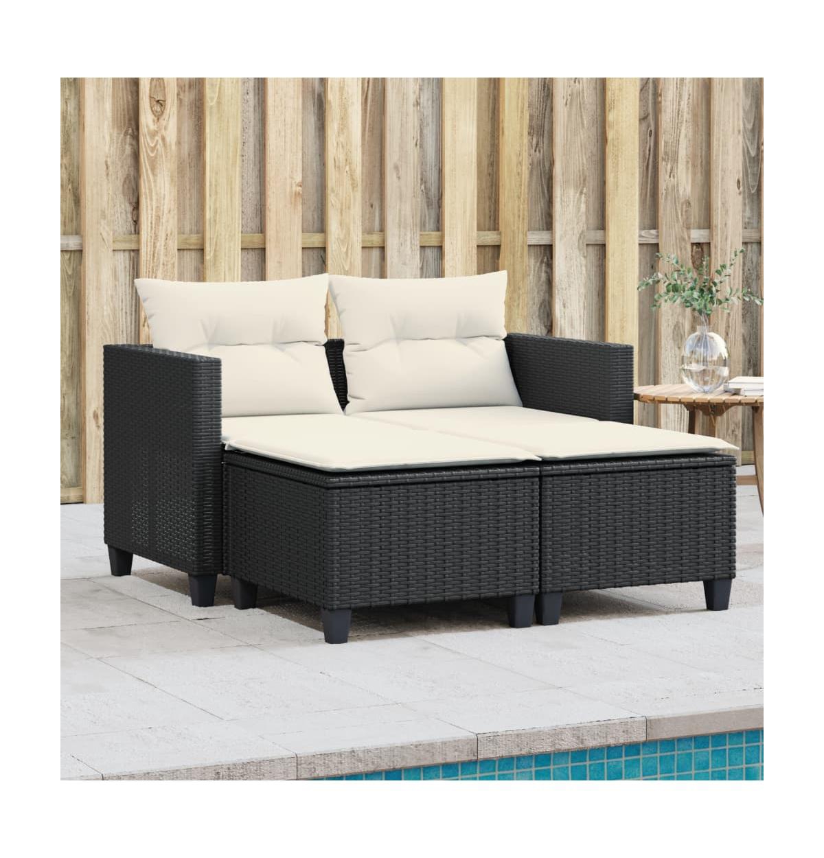 vidaXL Patio Sofa 2-Seater with StoolsPoly Rattan - Black