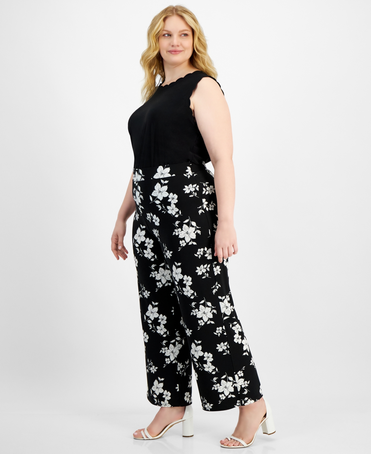 Kasper Plus Size Floral-Print Straight-Leg Pants -vanilla Ice