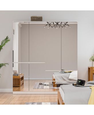 White High Gloss Mirrored Doors Big Wardrobe Combo Armoires