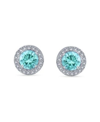 Colorful CZ Halo Solitaire Stud Earrings in Rose Gold Sterling Silver