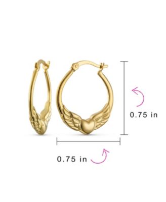 Spiritual Angelic Angel Wing Heart Hoop Earrings 14K Gold Plated .925 Sterling Silver .75 Inch Diameter