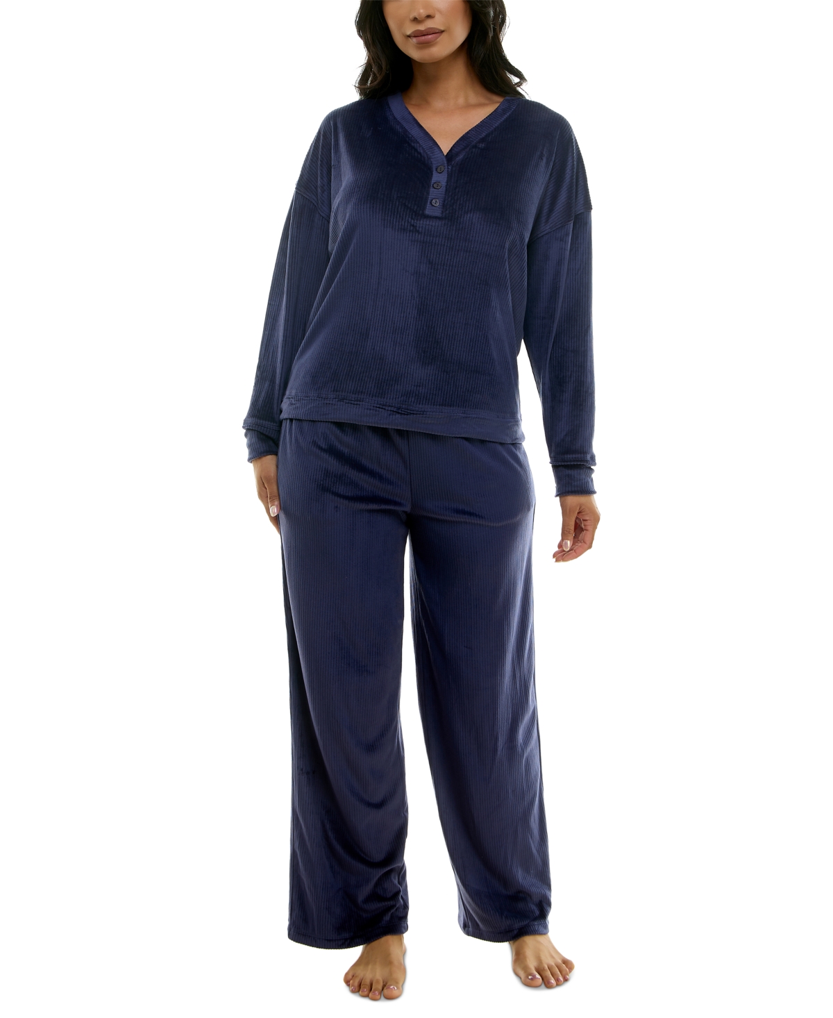 Women's Long-Sleeve Ribbed Velour Pajama Set - Vapor Blye