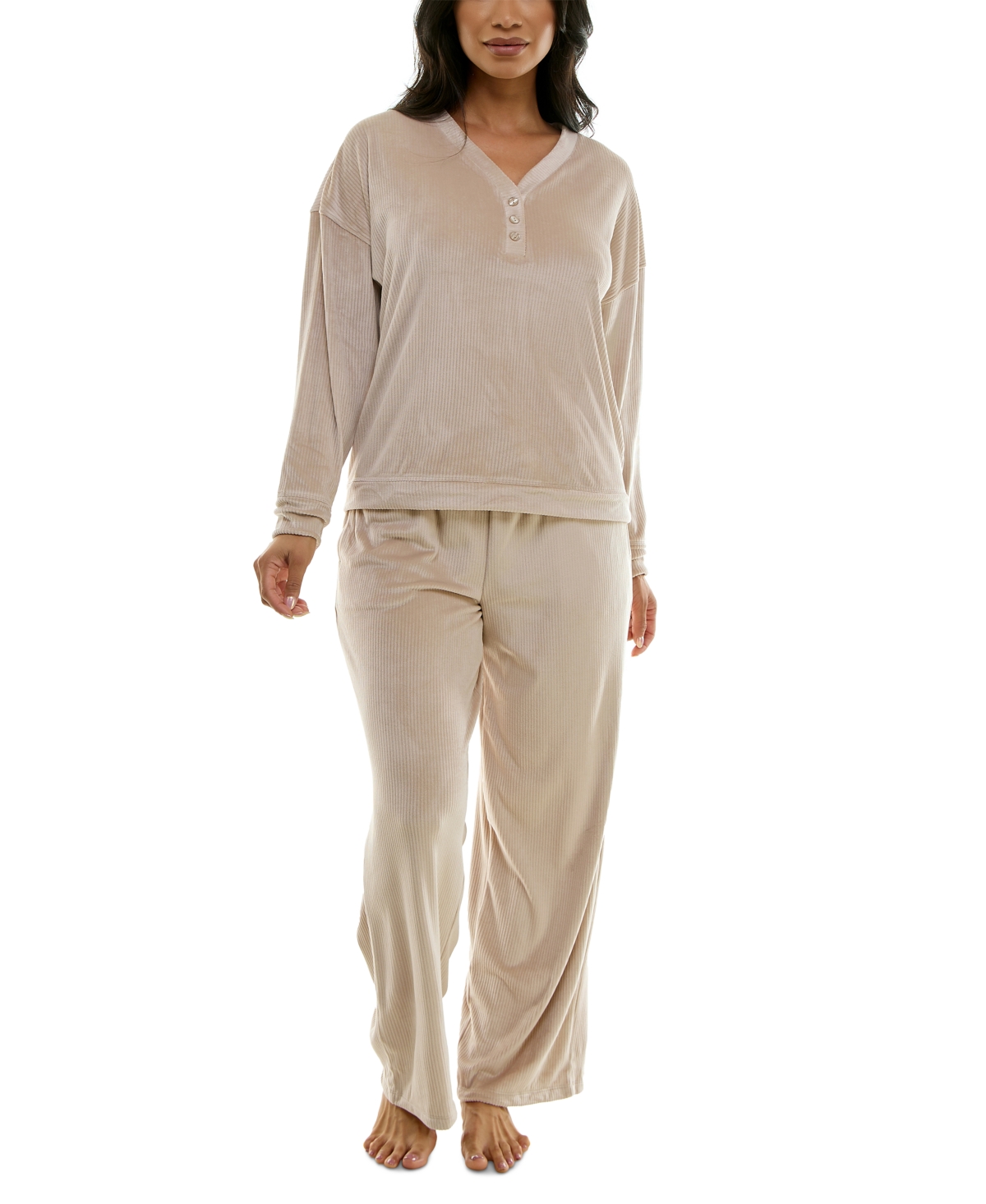 Women's Long-Sleeve Ribbed Velour Pajama Set - Vapor Blye