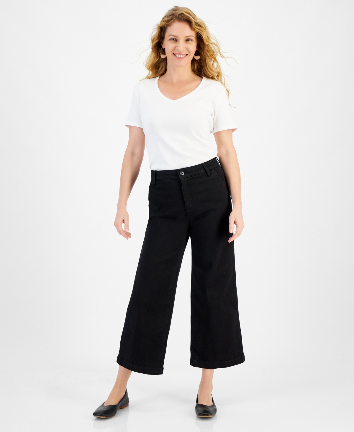 Style & Co Petite High-rise Wide-leg Cropped Jeans, Exclusively At Macy's In Deep Black