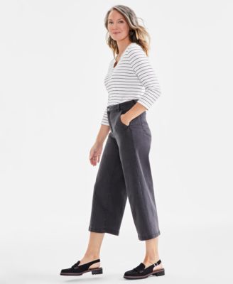 Petite High-Rise Wide-Leg Cropped Jeans, Exclusively at Macy's