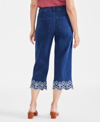 Women's High-Rise Embroidered-Cuff Crop Jeans, Exclusively at Macy's 
