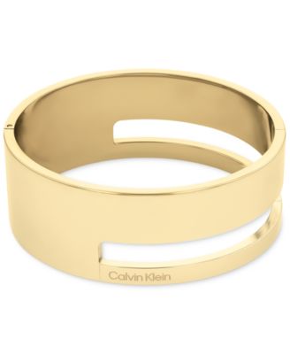Two-Tone Stainless Steel Geometric Bangle Bracelet
