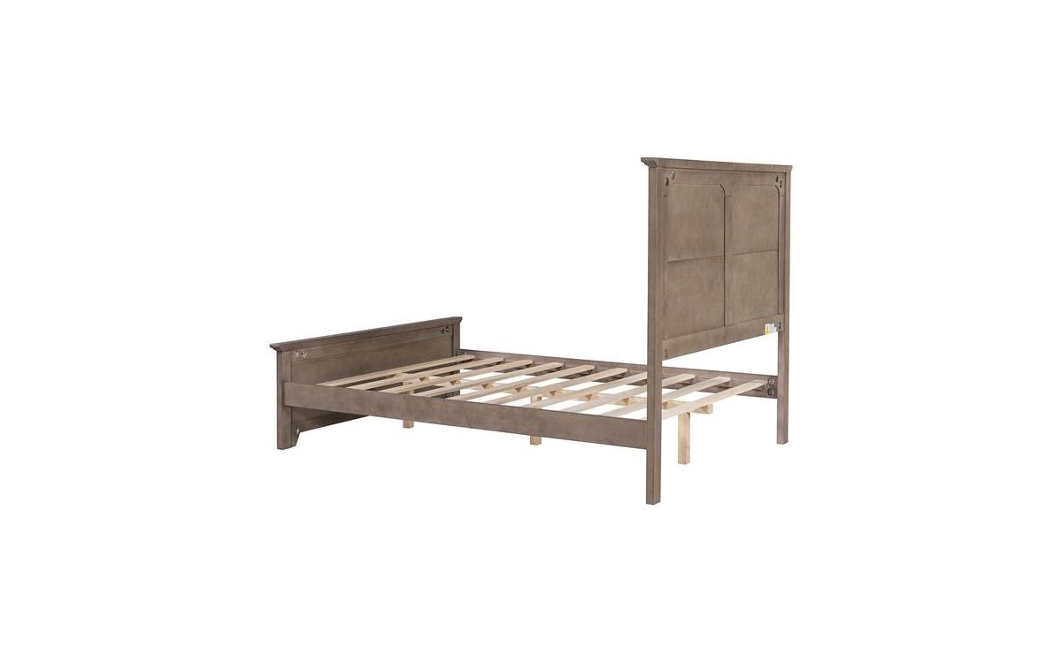 Slickblue Farmhouse Wooden Platform Full Size Bed with Panel Design Headboard and Footboard for Teenagers