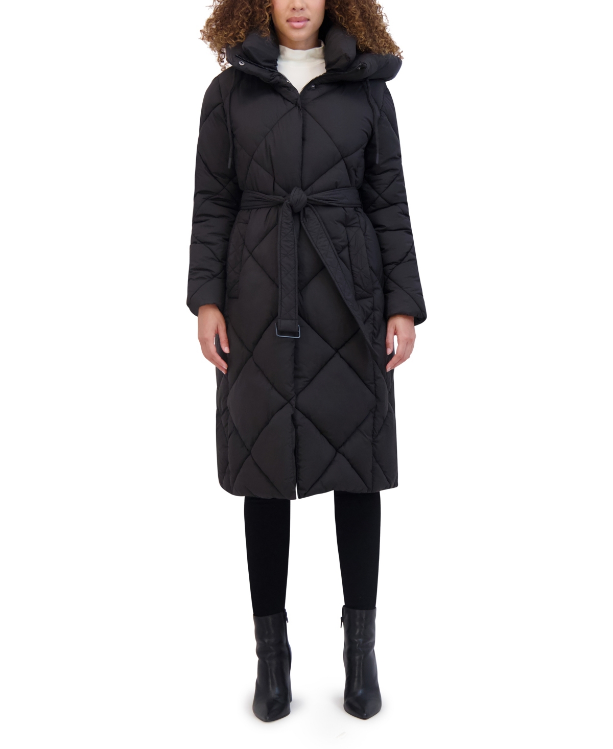 Kenneth Cole Hooded Puffer Coat In Black