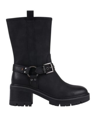 Women's Knox Buckle Lug Sole Block Heel Mid Calf Boots