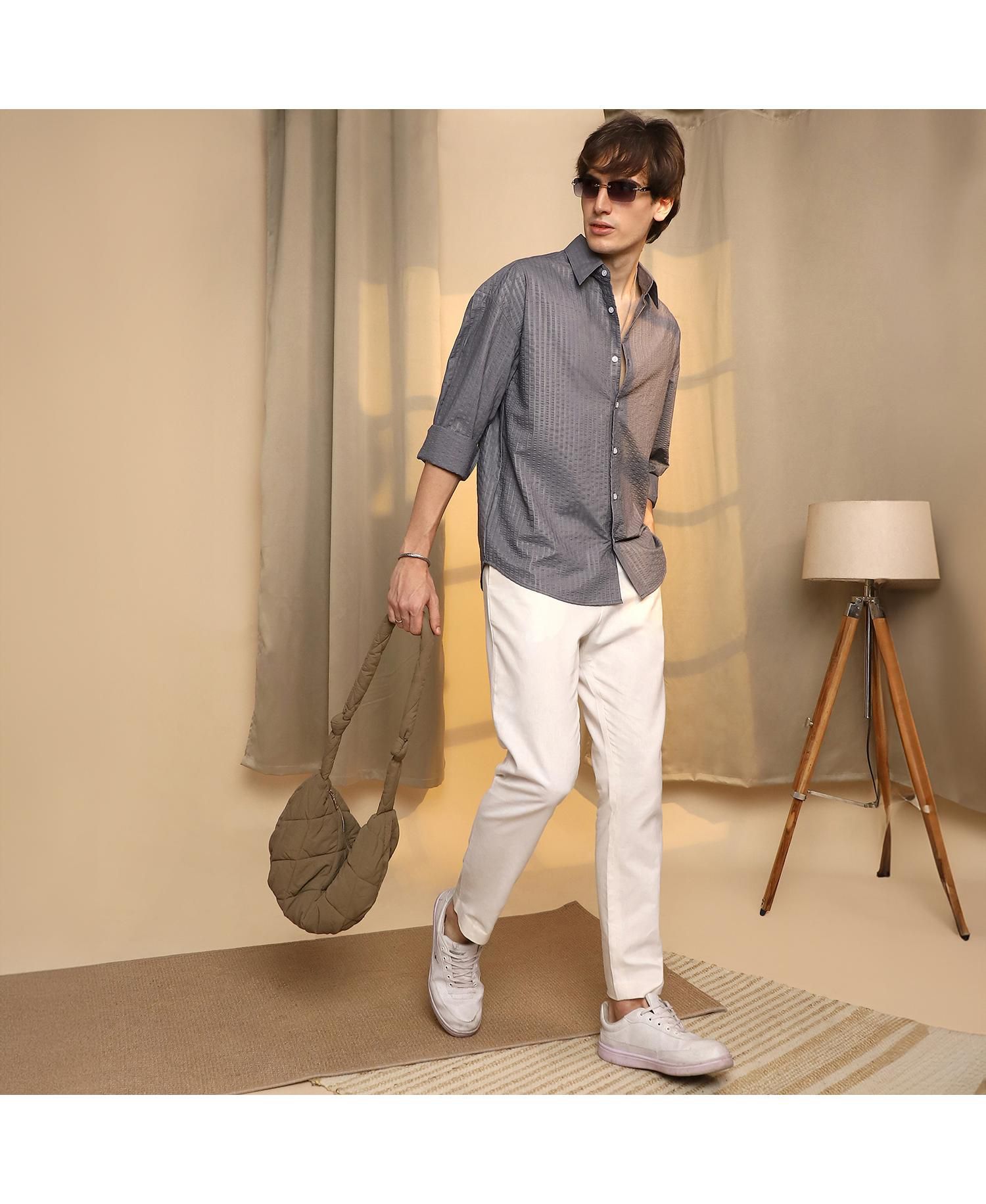 Men's Moon Grey Seersucker Shirt