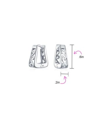 Square Pyramid Shaped Scroll Swirl Filigree Kpop Huggie Earrings Hoop Gold Plated Sterling Silver