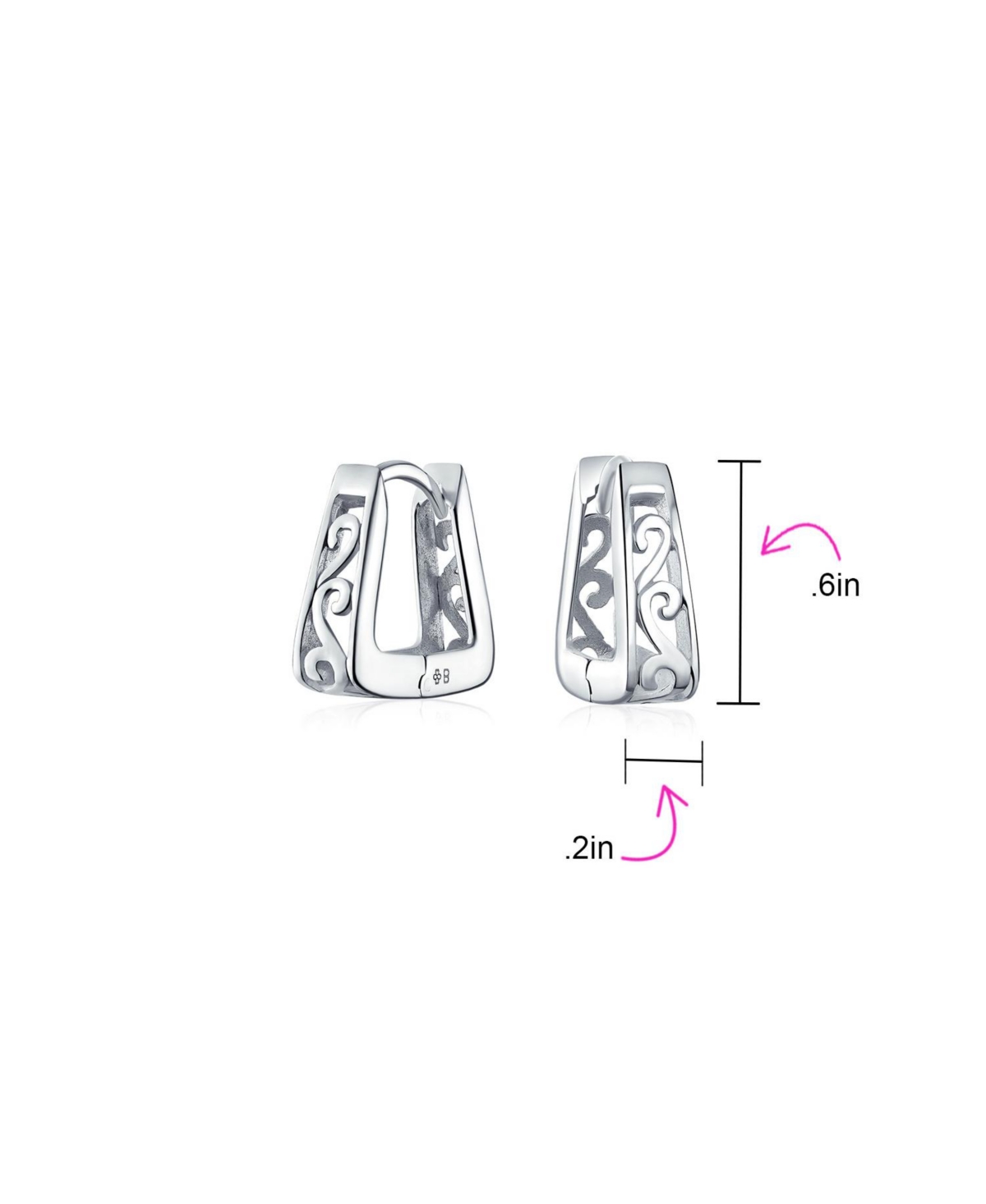 Bling Jewelry Square Pyramid Shaped Scroll Swirl Filigree Kpop Huggie Earrings Hoop For Women 14K Gold Plated .925 Sterling- Silver