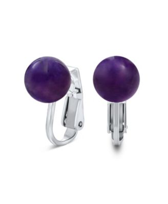 Simple Natural Stone Round Bead Clip-On Earrings Non-Piercing Sterling Silver 8MM