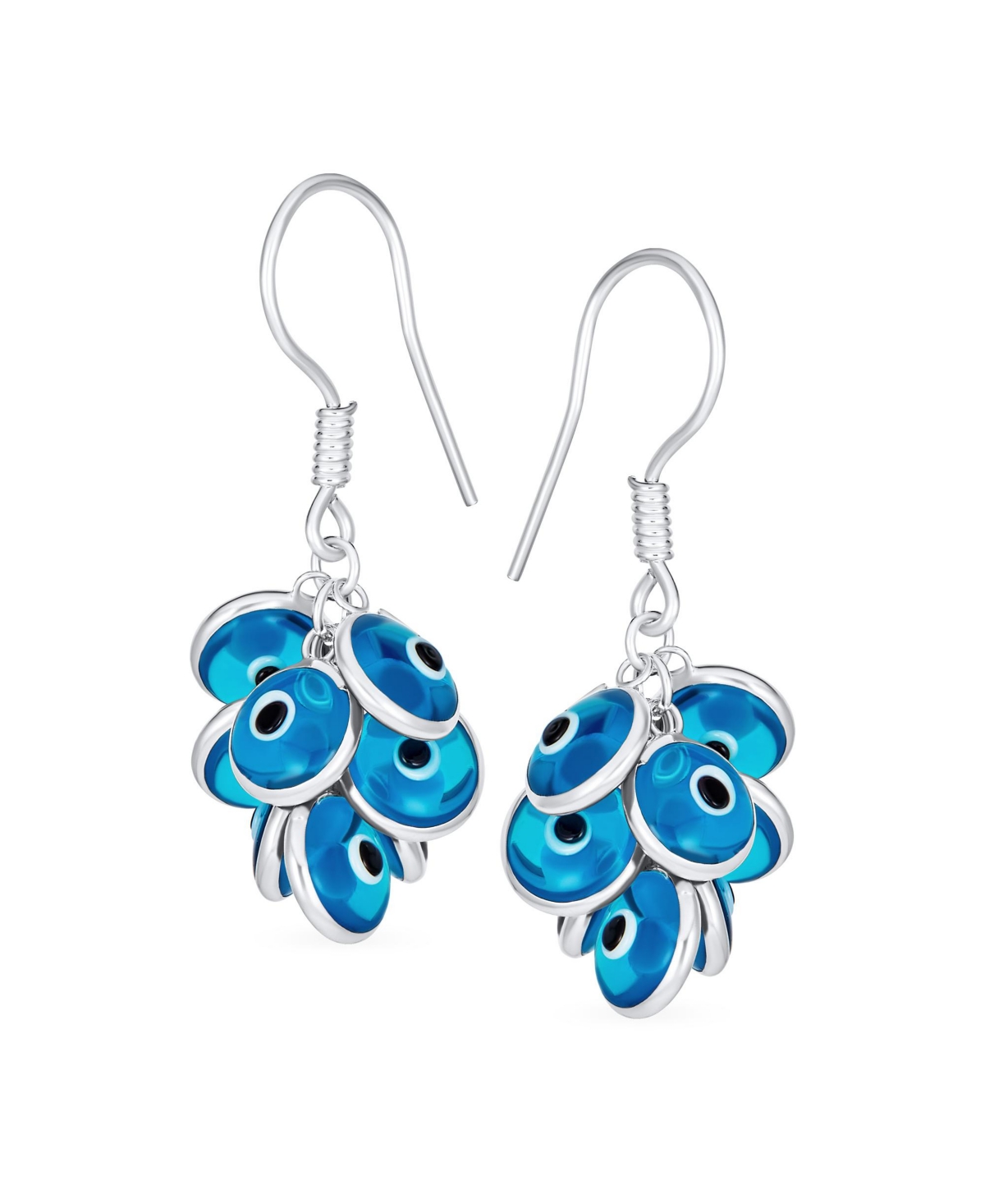 Bling Jewelry Spiritual Protection Round Multi Color Multiple Cluster Evil Eye Charms Dangle Earrings For Women Glass .925 Sterling Silver Made In Tur