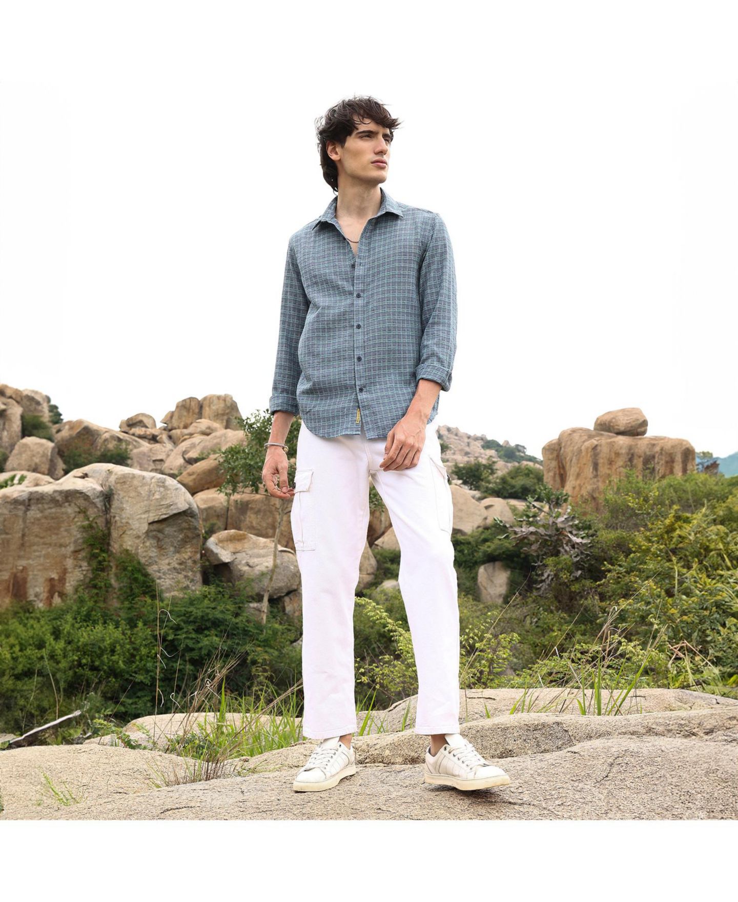 Мужская рубашка Cahoot Campus Sutra Icy Blue Micro-Tartan Plaid, цвет: Синий — фото 3