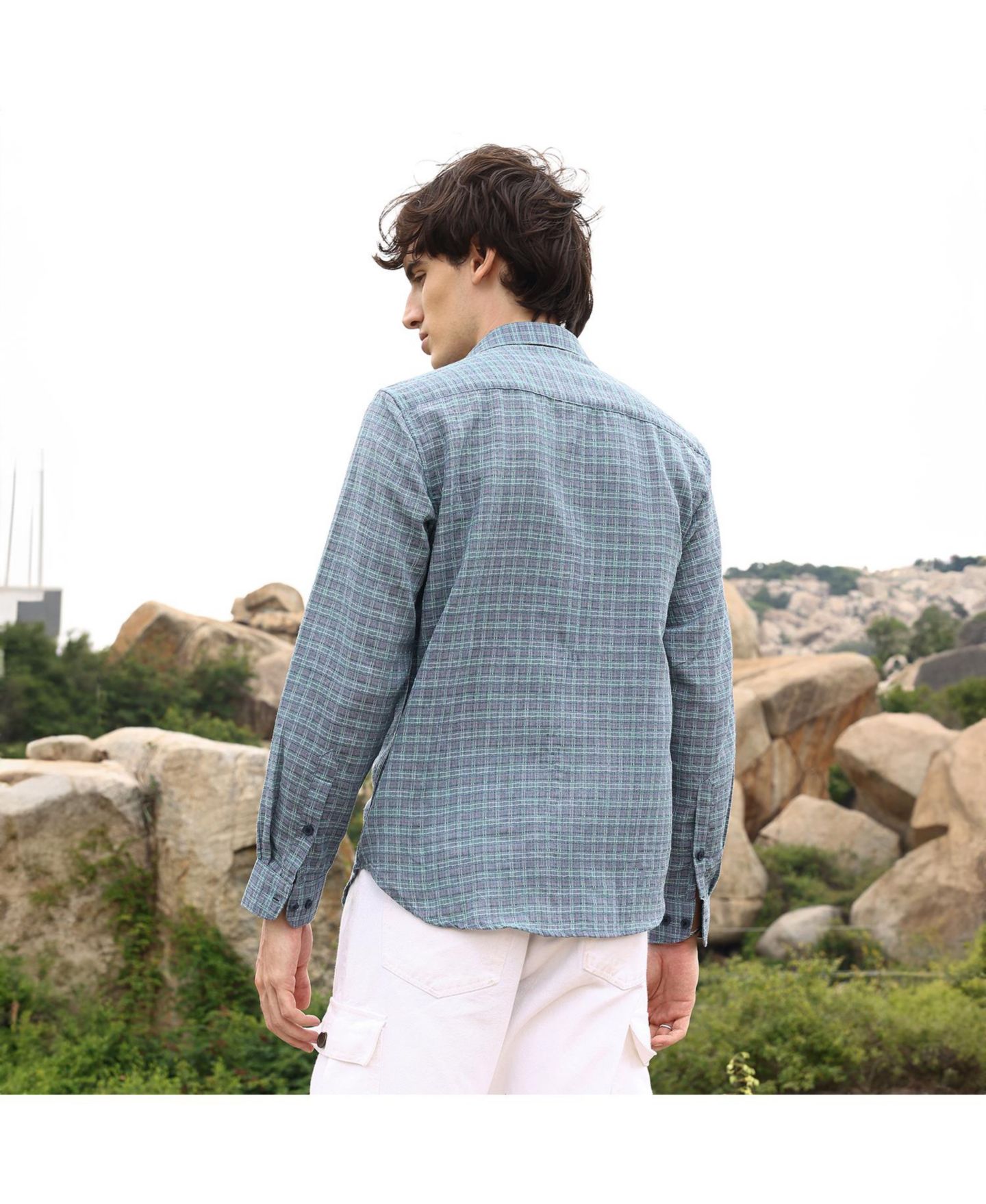 Мужская рубашка Cahoot Campus Sutra Icy Blue Micro-Tartan Plaid, цвет: Синий — фото 4