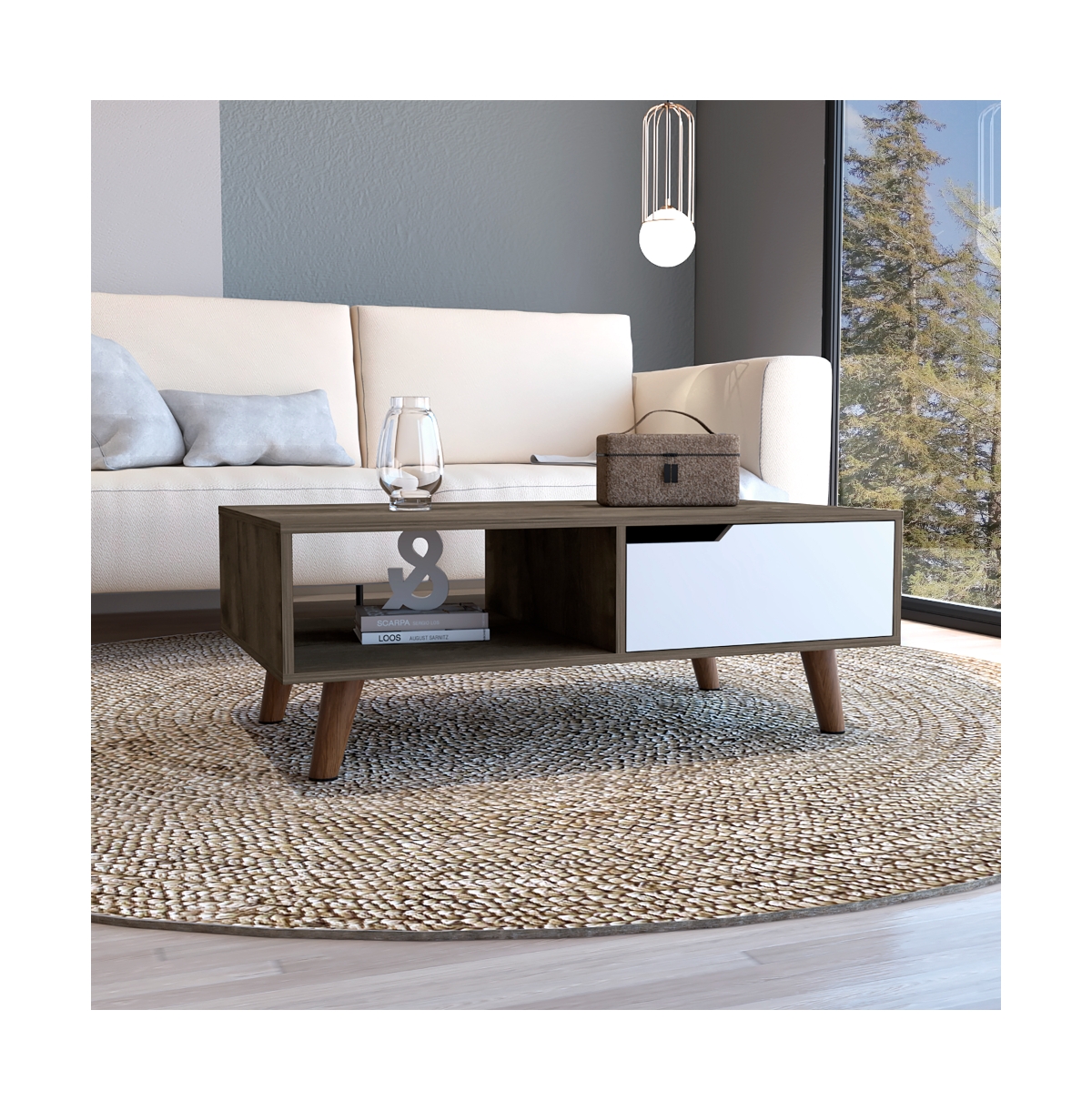 Depot E-Shop Kobe Coffee Table 2.0 , One Open Shelf, One Drawer -white