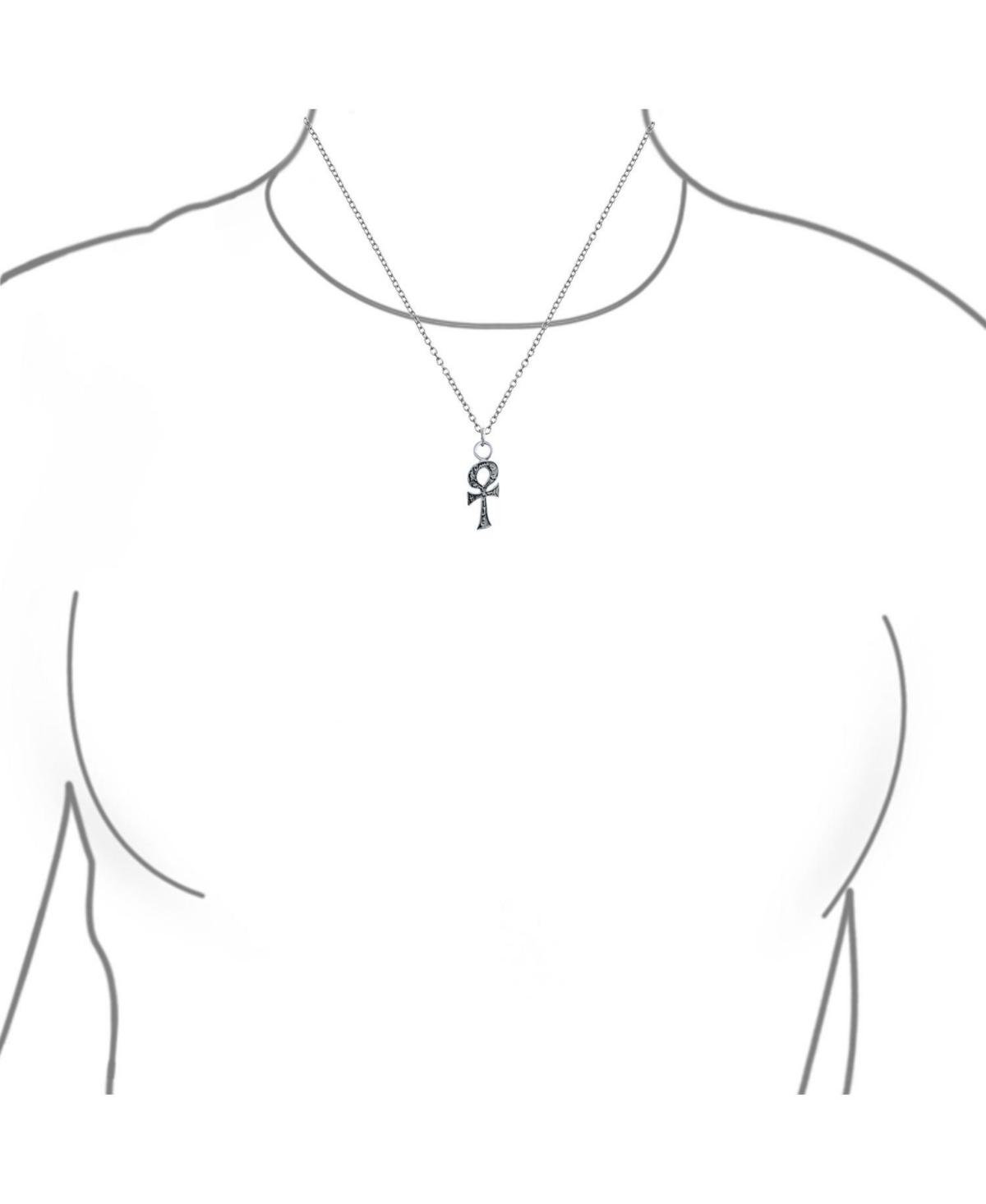Bling Jewelry Unisex Religious Egyptian Hieroglyphs Key To Life Egyptian Ankh Cross Pendant Necklace For Women Oxidized .925 Sterling Silver