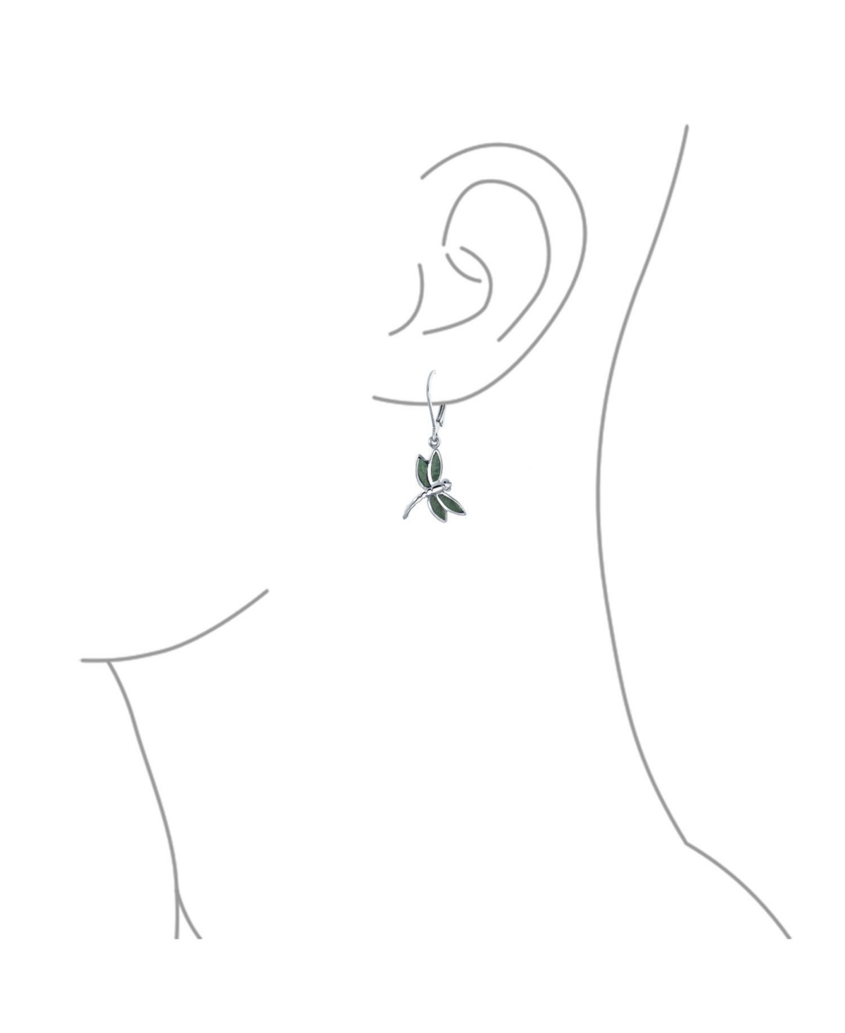 Bling Jewelry Dainty Butterfly Dragonfly Firefly GardenAgate Inlaid Drop Lever back Dangle Earrings For Women .925 Sterling Silver - Green