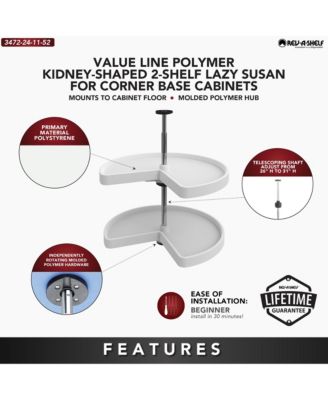 24'' Lazy Susan Kidney Polymer 2-Shelf, White, 3472-24-11-52