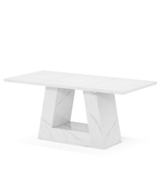 Dining Table for 4 to 6 People, 63" Rectangular Dining Room Table, Modern Wooden Faux Marble Dinner Table with Sturdy Base for Kitchen, Living Room